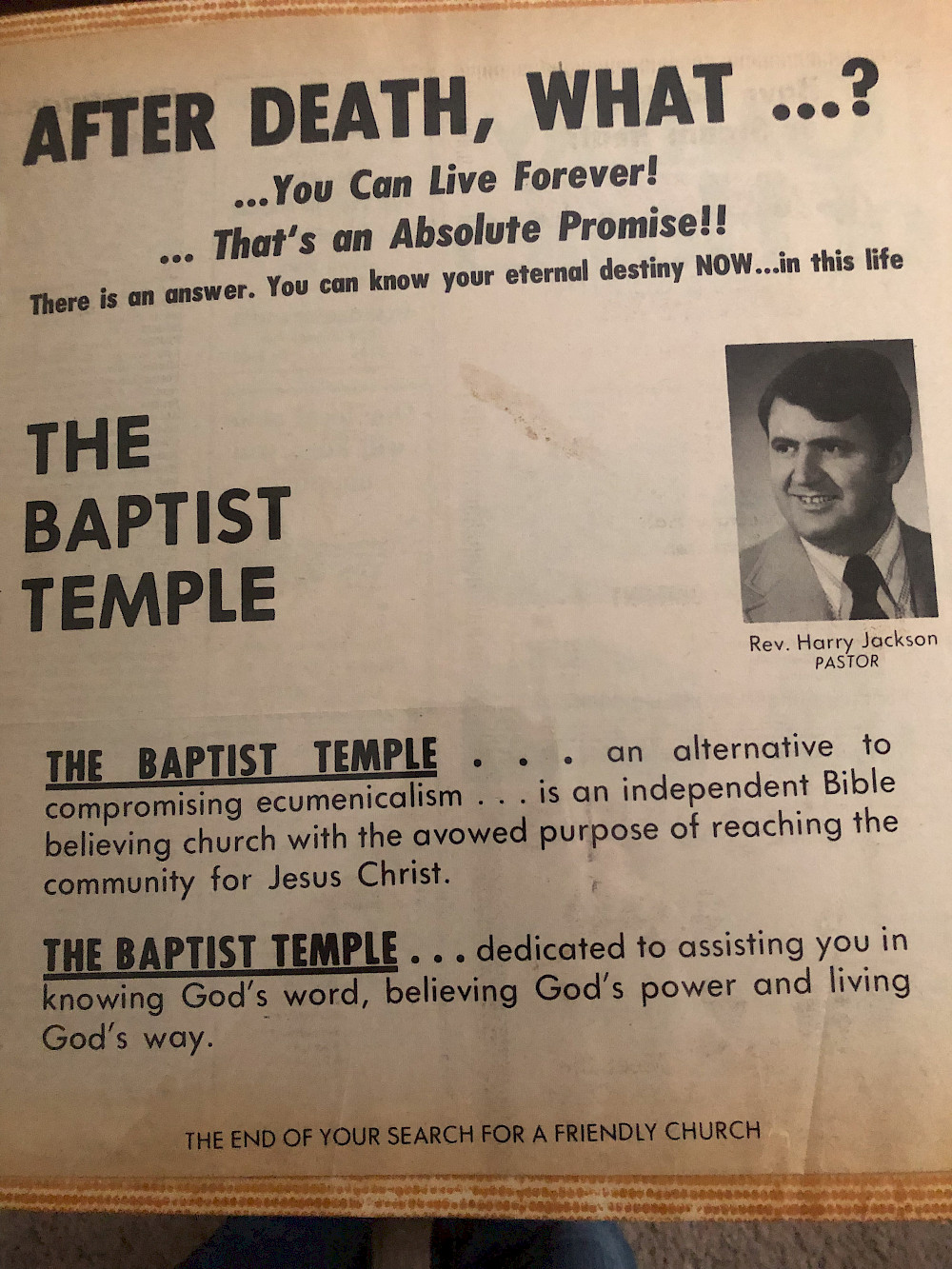 Flyer for The Baptist Temple