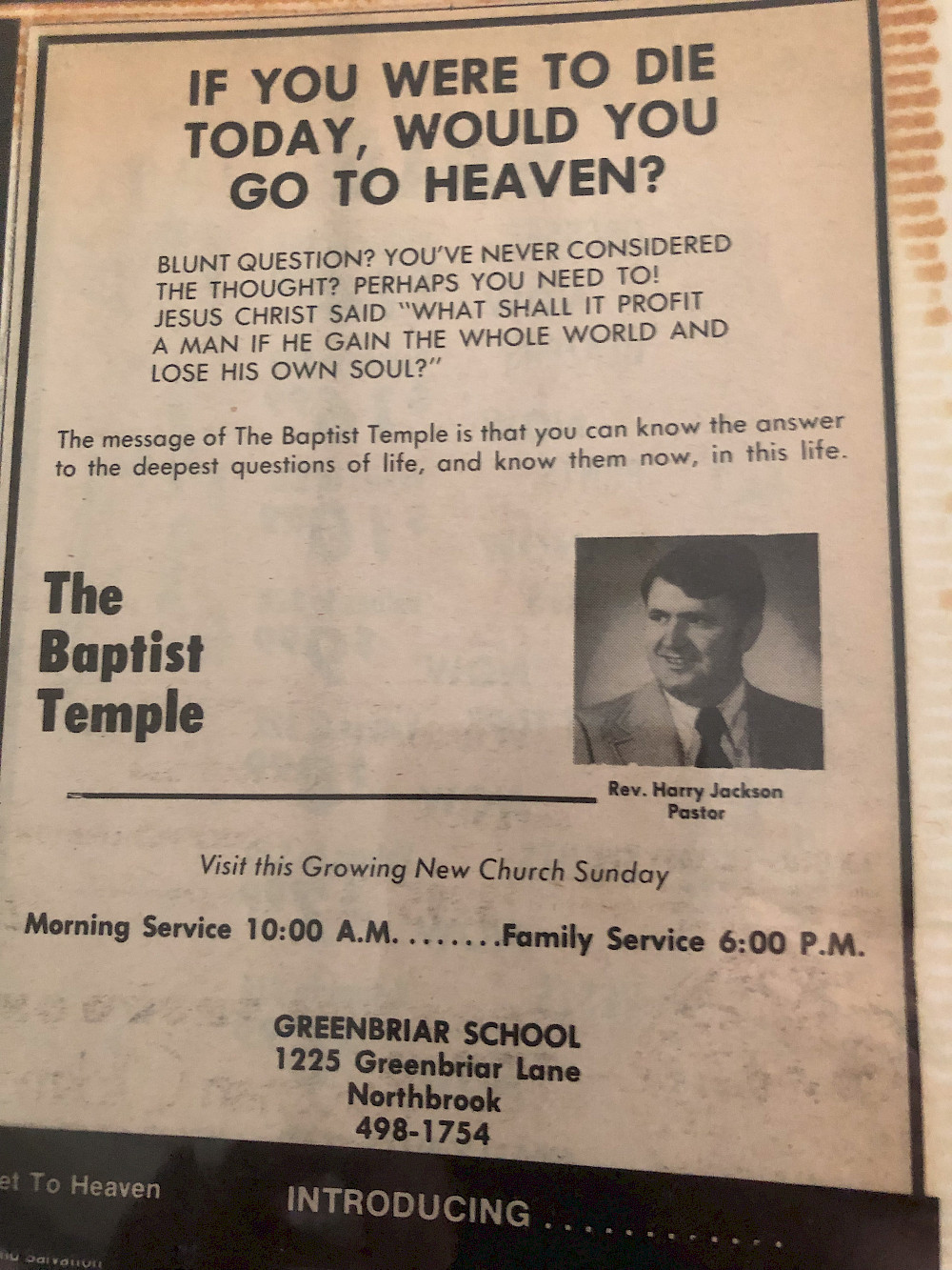 Flyer for the Baptist Temple (back)